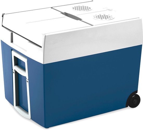 Mobicool MT48W thermoelektrische Kühlbox mit Rollen – 48 l – 12/230 V – blau/weiß