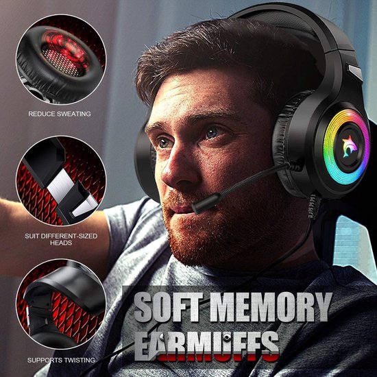 J-ANKKA - Over-Ear-Kopfhörer - F2 RGB - Gaming-Headset mit Mikrofon - Schwarz
