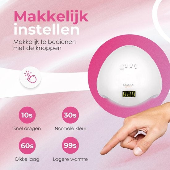 Moods Gellac - Professionelle Nagellampe - UV-Lampe Gel-Nägel - Nageltrockner - Steuerbar mit Tasten - Leistungsstarke LED-Lampe - Weiß