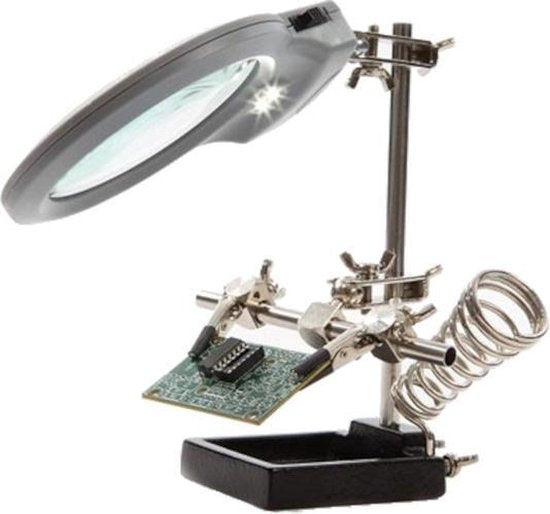 Velleman Handy Dritte Hand mit Lupe, LED-Lampe und Lötkolbenhalter für Präzisionsarbeiten