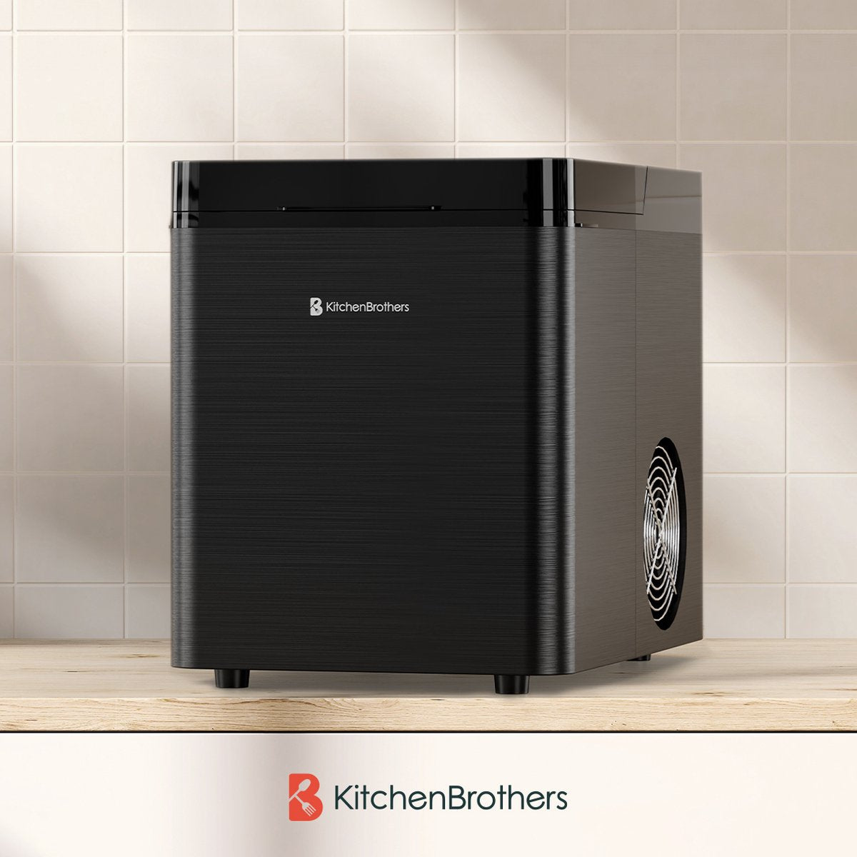 KitchenBrothers - Eiswürfelbereiter - Segelreinigungsfunktion - 15kg/24h - Edelstahl - Schwarz