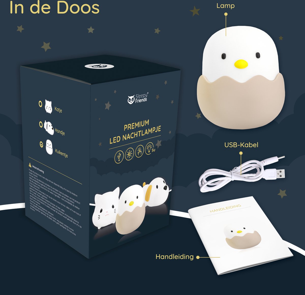 Sleepy Friends Sleepy Friends Kinder-Nachtlicht Küken - USB Wiederaufladbar - Dimmbares Nachtlicht Baby & Kind - Grau - 95 x 97 x 100 mm