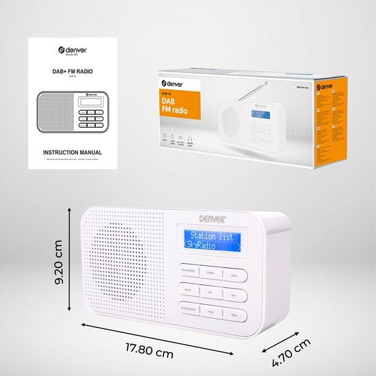 Denver DAB-Radio - Küchenradio - FM-Radio - Tragbares Radio - Batterien & Netzanschluss - DAB42 - Weiß