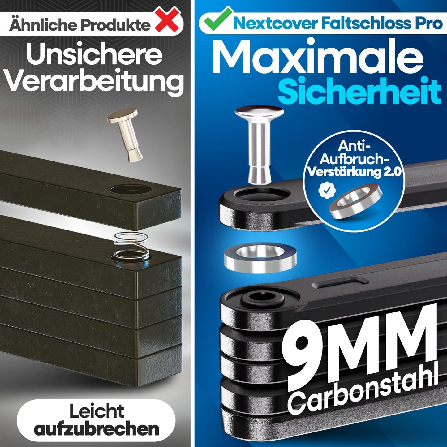 NEXTCOVER Faltschloss für Fahrräder – 100 cm – gehärteter Kohlenstoffstahl – inklusive 3 Schlüsseln