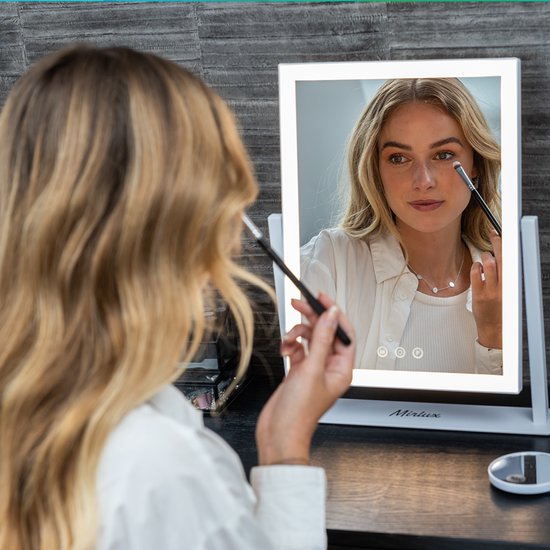 Mirlux Make Up Hollywood Spiegel mit Beleuchtung (44x30cm) Vision - Dimmbare LED-Lampe Licht - Schwarz