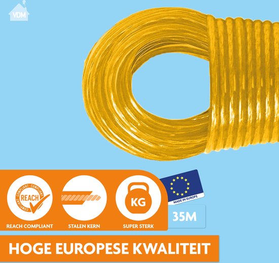 LaundrySpecialist Wäscheleine – Wäscheleinenfaden – Wäscheleinenfaden mit Stahlkern – 35 Meter mit Stahlkern – Gelb