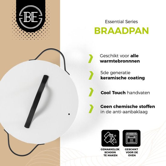 BE Living Essential Kasserolle mit Deckel - Ø 28 cm - Kochtopf - Keramik - PFAS-frei - Induktion - Weiß