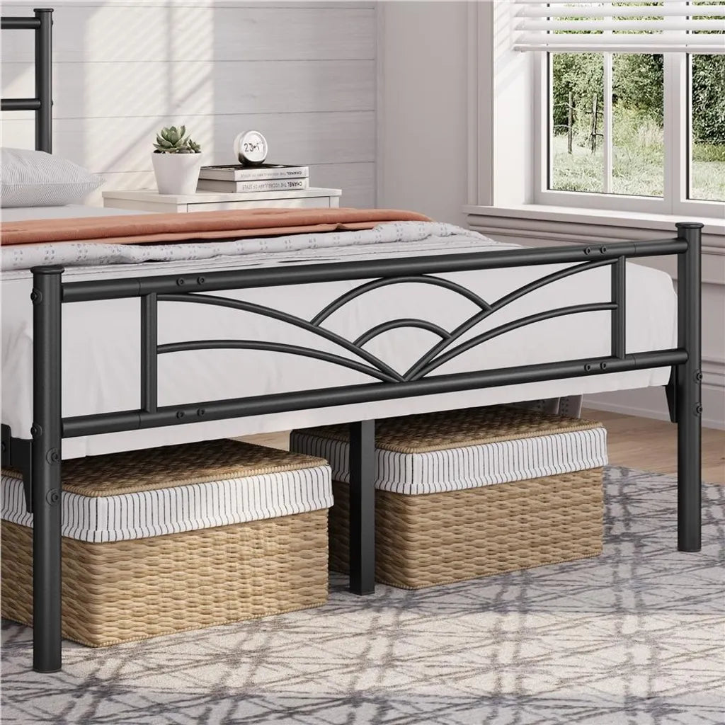 Yaheetech Metallbettgestell – Wolkenmuster – Lattenrost – 140 x 200 cm – 32 cm Stauraum – Schwarz