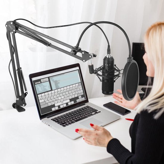 UPLY Mikrofonarm - Inklusive Pop-Filter und Shockmount - Ohne Mikrofon - Boom Arm - Mikrofonständer - Stativ - Faltbar - 360 Grad - Schwarz