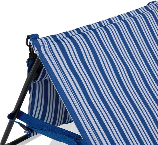 Campart Strandstuhl und Strandliege BE-0421 – Klappbare Liege und Stuhl – Strandmatte mit verstellbarer Rückenlehne – Mit abnehmbarem Kopfkissen – Blau-Weiß