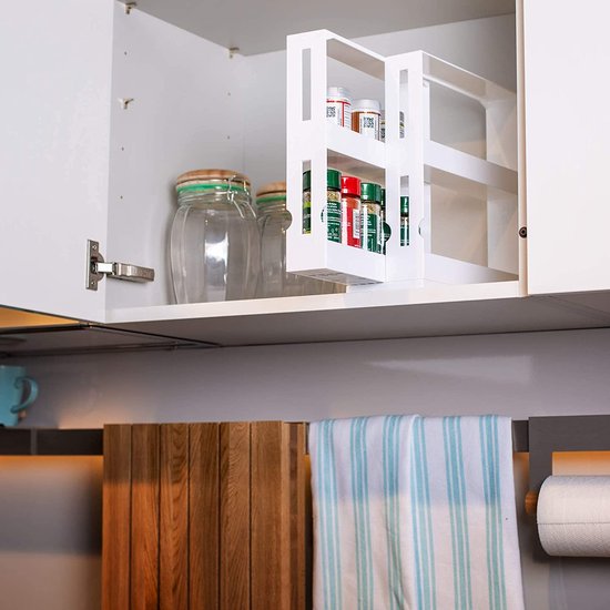 UPP Gewürzauszug, praktischer Schrankeinsatz, Aufbewahrungssystem für Küche und Bad, platzsparendes Nischenregal als Schranksystem oder direkt auf der Arbeitsplatte, Kunststoff, weiß