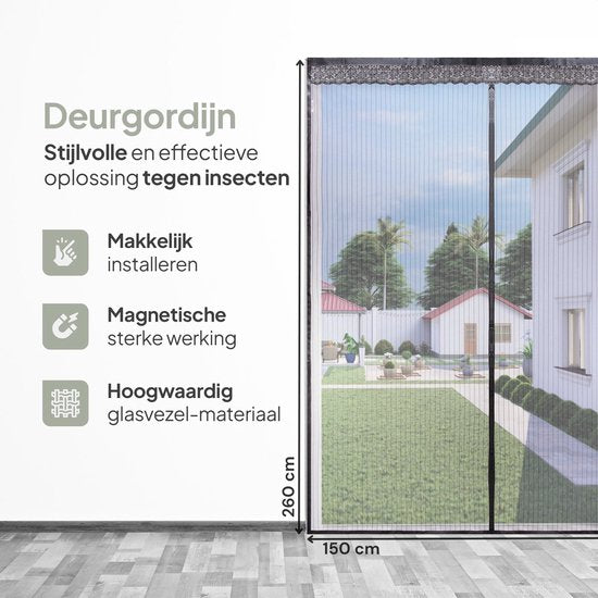 O'DADDY® Türvorhang Deluxe FIBER - Magnetischer Fliegenvorhang - Für Neubauten und Standardtüren - Einfache Installation - Türgitter Schwarz - 150x260 cm