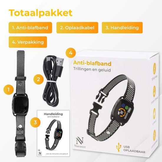 Nuvance Anti-Bell-Halsband Digital - Anti-Bell-Gerät ohne Schock - wiederaufladbar - Bellen Halsband für Hunde & Welpen - 6 Stufen