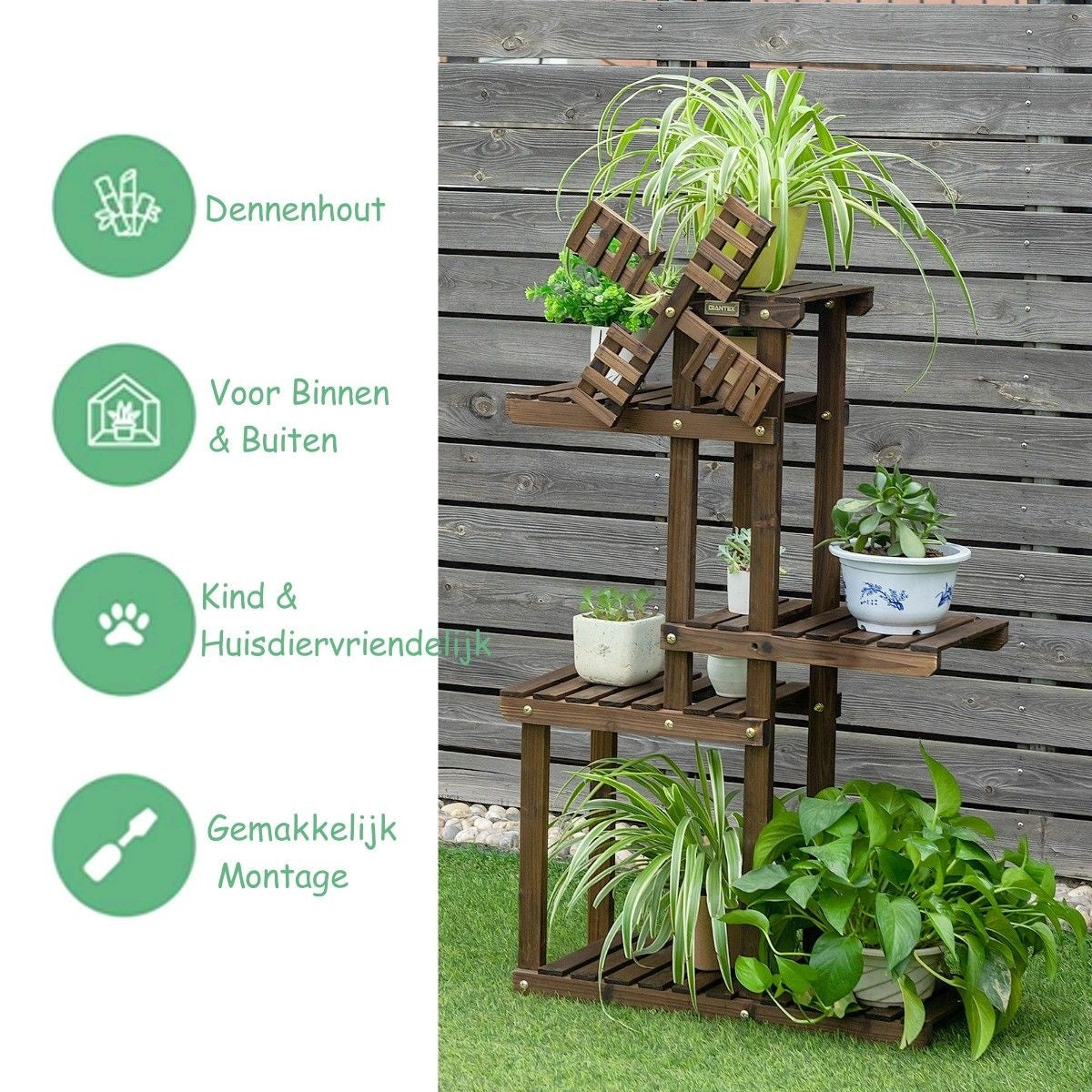 Coast 5-stufiges Pflanzenregal Blumenregal mit Windrad aus Holz 60 x 25 x 97 cm braun