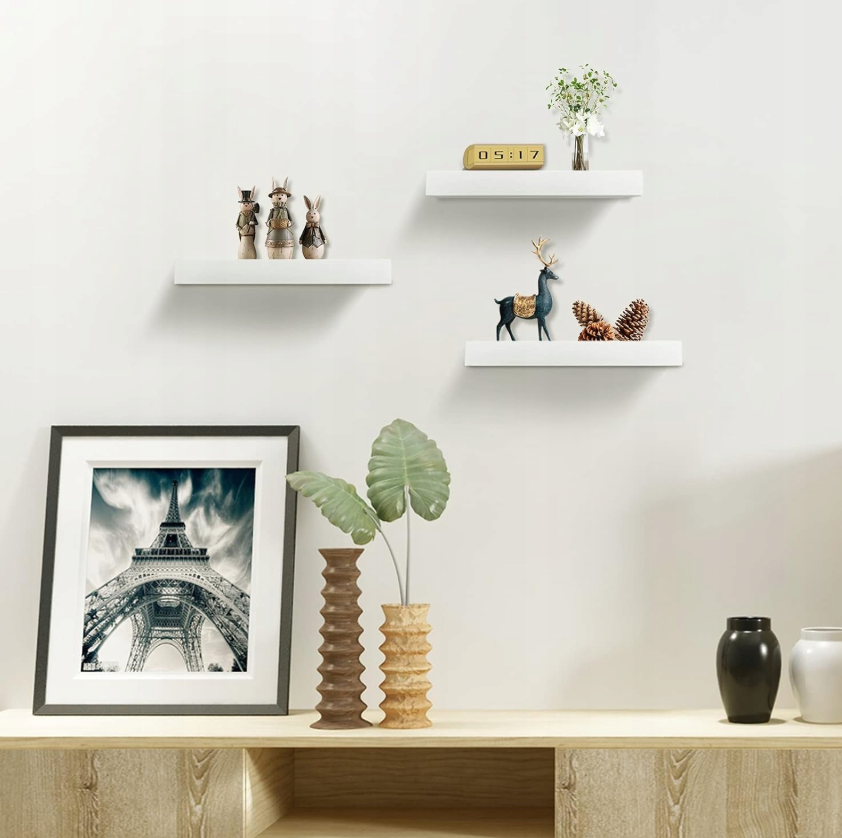 Esituro White Schwebendes Wandregal MDF Gloss White 30 x 23 x 3,8 cm - Modernes Wandregal