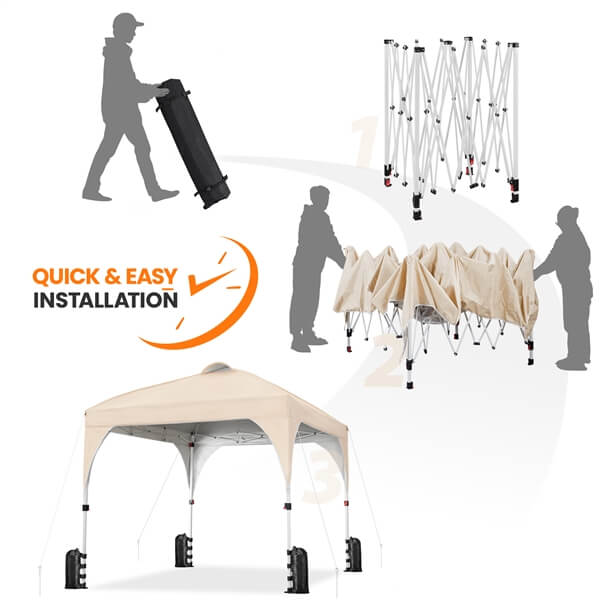 SOBERINE Pop-up-Faltpavillon 3 × 3 m mit Rolltasche, Sandsäcken und Heringen, beige