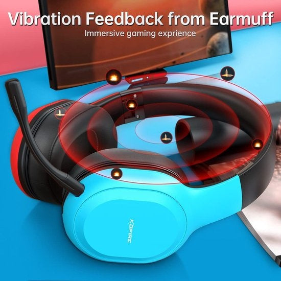 Kofire UT-01 2.4GHz Wireless Gaming Headset - Bluetooth Over-Ear Kopfhörer mit Mikrofon - Multi-Plattform - Rot blau