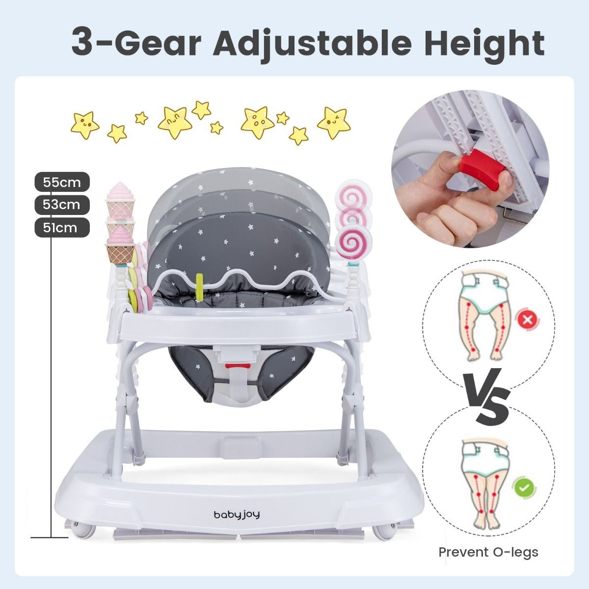 Coast Lauflernhilfe für Babys - verstellbar - abnehmbares Sitzkissen - grau