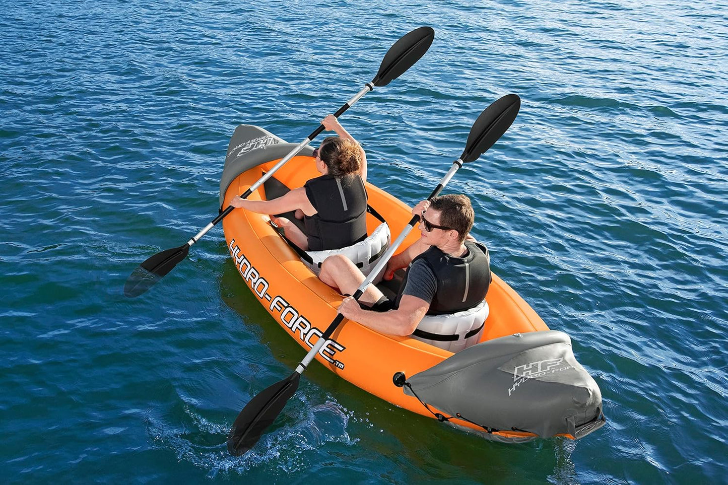 Hydro-Force Rapid – Aufblasbares Kajak für 2 Personen – mit Sitzen – Rückenlehne – Paddel – Handpumpe – und Tragetasche – Orange