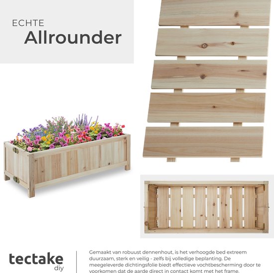 tectake® Hochbeet Blomster - Blumenkästen für den Außenbereich Rechteckig - Inklusive Folie - Faltbarer Blumenkasten aus Holz - Stabil und wetterfest - 70 x 30 x 25 cm - Gartenbeet für Kräuter, Gemüse und Blumen - Anthrazit