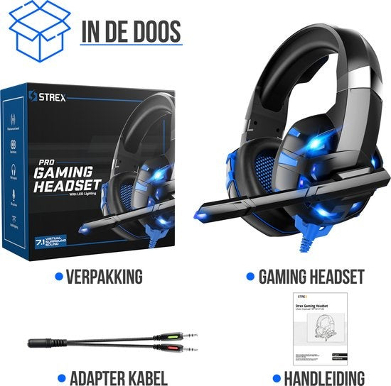 Strex - Gaming Headset mit Mikrofon Blau - PC + PS4 + PS5 + Xbox One + Xbox Serie