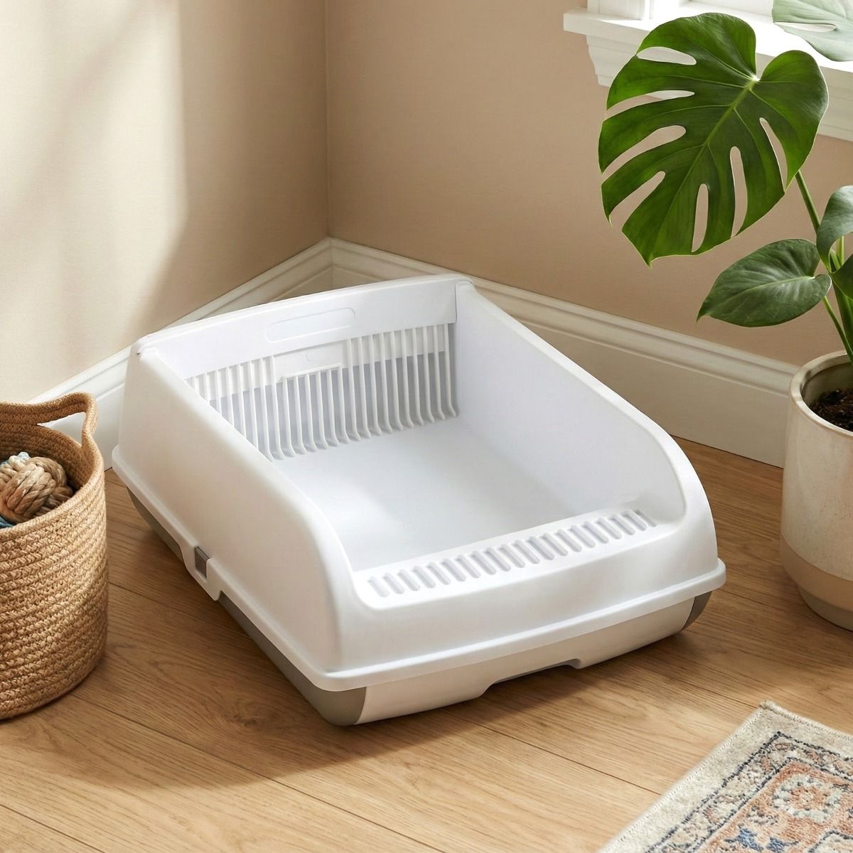 Coast Halbautomatisches Katzenklo – Ausziehbare Schublade – Spritzwassergeschützte Seitenwände – Weiß