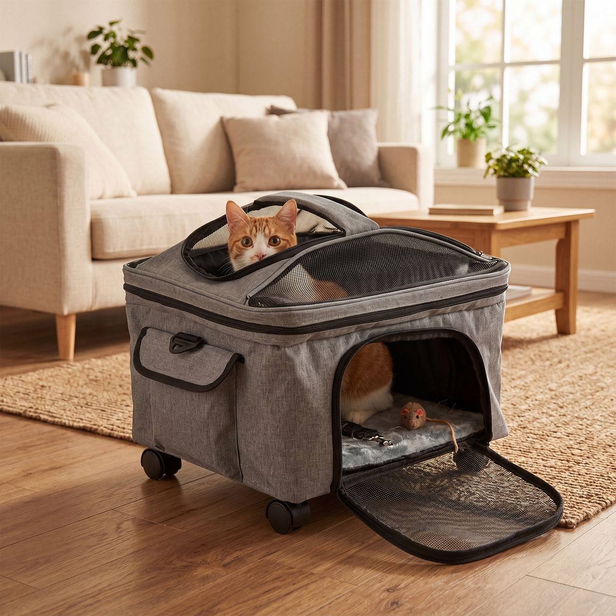 Coast Faltbare Transportbox für Katzen und kleine Hunde – mit Rollen – 3 Tragevarianten – grau