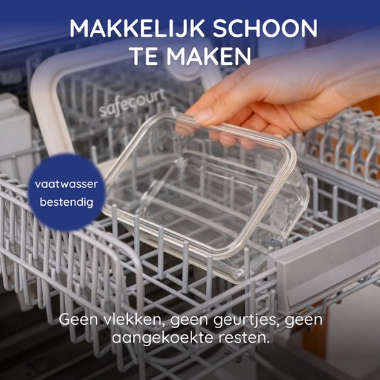 Safecourt Frischhaltebehälter - komplett aus Glas (100% frei von Mikroplastik) - backofen-, gefrierschrank-, mikrowellen- und spülmaschinenfest - 8x 1040ml Set
