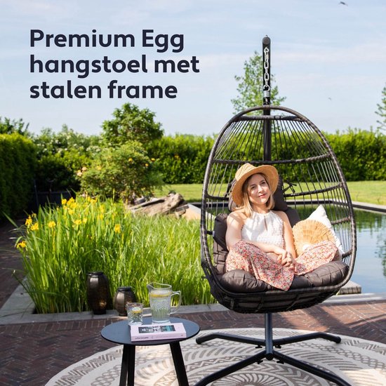 Vita5 Egg Hanging Chair - Indoor und Outdoor - Cocoon Chair - mit Ständer - bis zu 150kg - faltbar - inkl. Kissen - Dunkelbraun