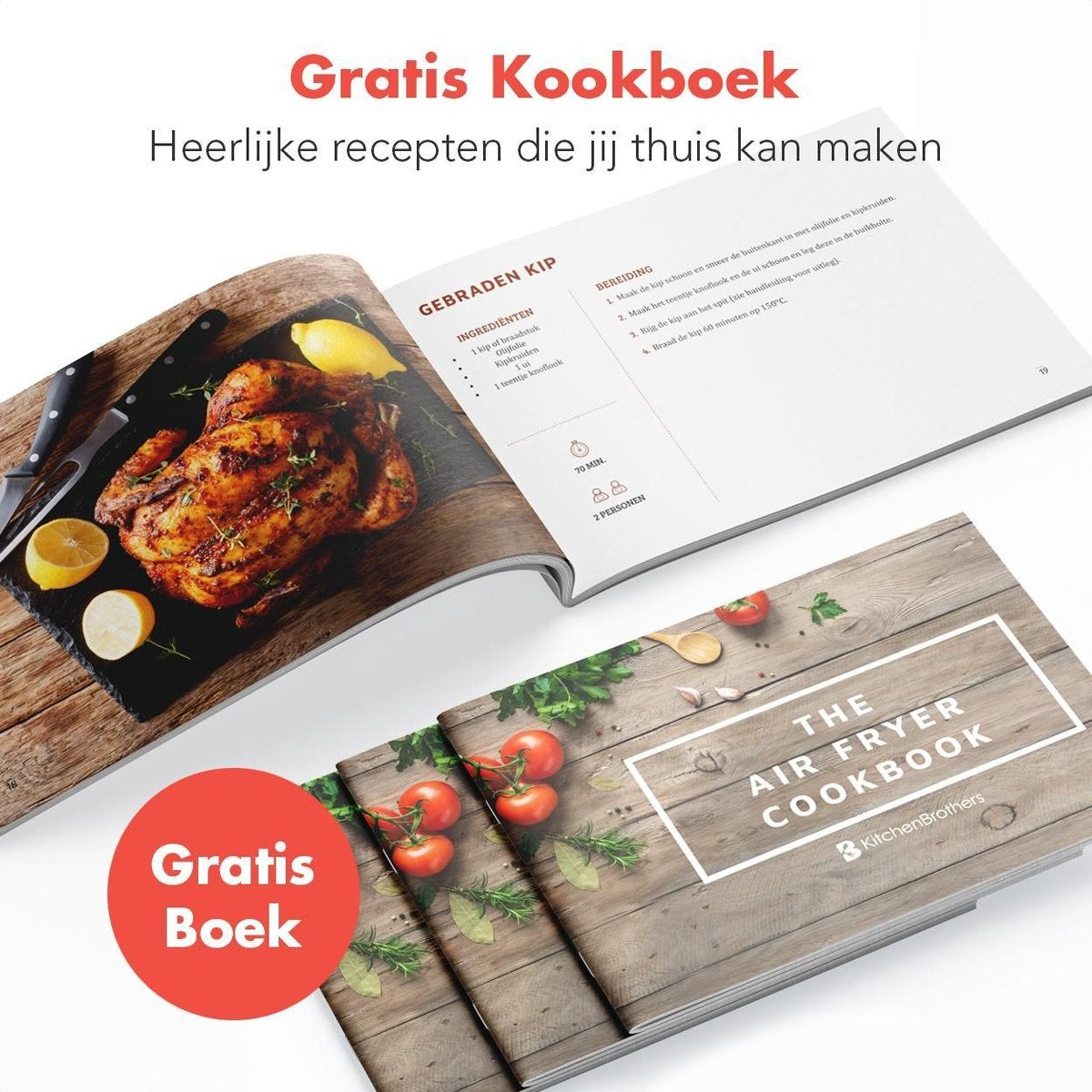 KitchenBrothers Heißluftfritteuse - Airfryer - Friteuse ohne Fett - 1300W - 3.5L - Schwarz