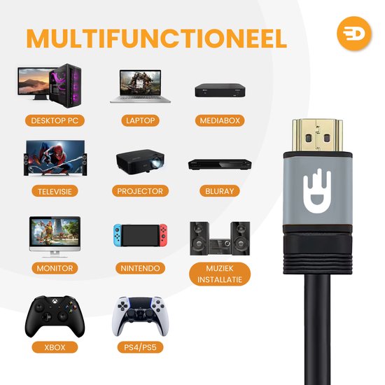 Drivv. Premium HDMI Kabel 2.0 - Ultra HD 4K 60Hz - HDMI zu HDMI - Geeignet für Xbox Serie X & PS5 - 3 Meter - PVC - Grau