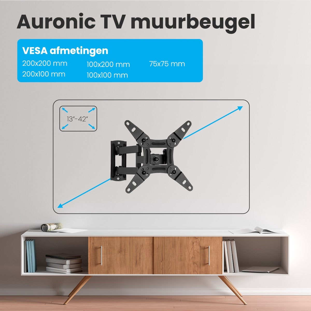 Auronic TV-Halterung - drehbar und neigbar - 13 bis 42 Zoll - bis zu 20 KG - Schwarz