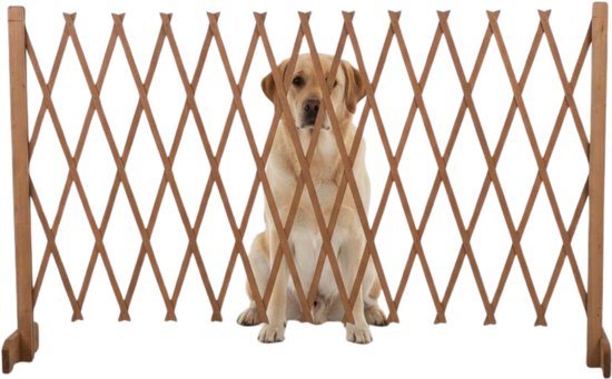 maxxpro Ausziehbares Hundegitter – Ausziehbares Sicherheitsgitter 26–124 cm – für Treppen oder Türöffnungen – Treppengitter ohne Bohren – Hundegitter für drinnen und draußen – Holz – 77 cm hoch