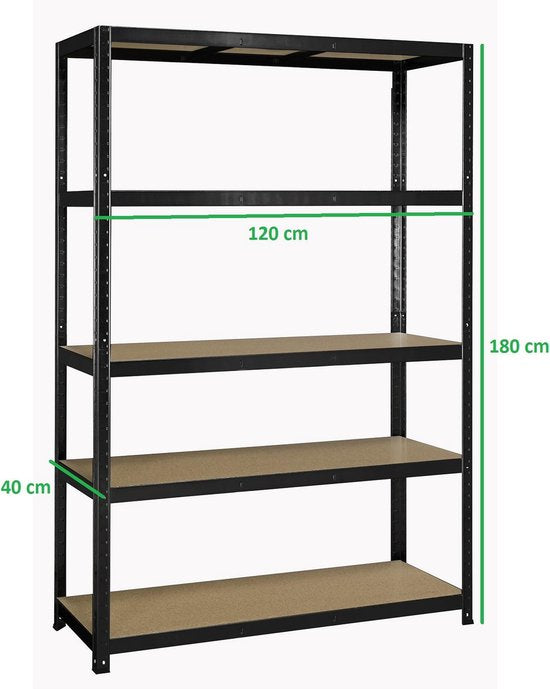 Erro Lagerregal XL - 120 cm breit - 875 kg Tragfähigkeit - Montage ohne Schrauben -Schwarz