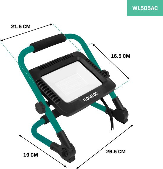 VONROC Led-Arbeitsleuchte 50W - klappbar - neigbar - breiter Abstrahlwinkel 120°