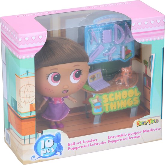 Eddy Toys Puppenset - Mit Zubehör - 20x11x19cm - Thema Schule