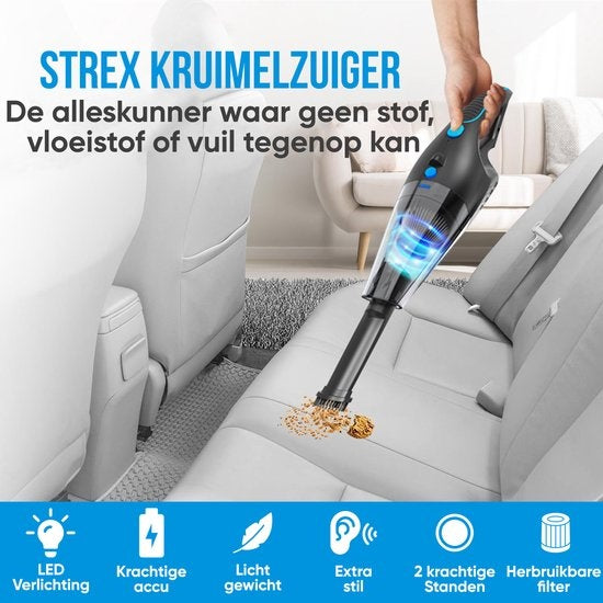 Strex - kabelloser Nass- und Trockensauger - Dustbuster - 3 Aufsätze - 14000PA - LED-Beleuchtung