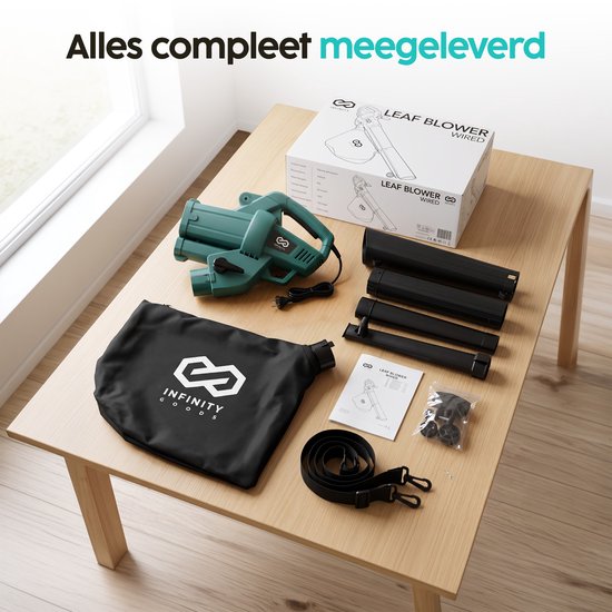 Infinity Goods Elektrischer Laubbläser und -sauger – 3500 W – Häckselfunktion – 45-Liter-Auffangbeutel – mit Kabel – 280 km/h Luftgeschwindigkeit