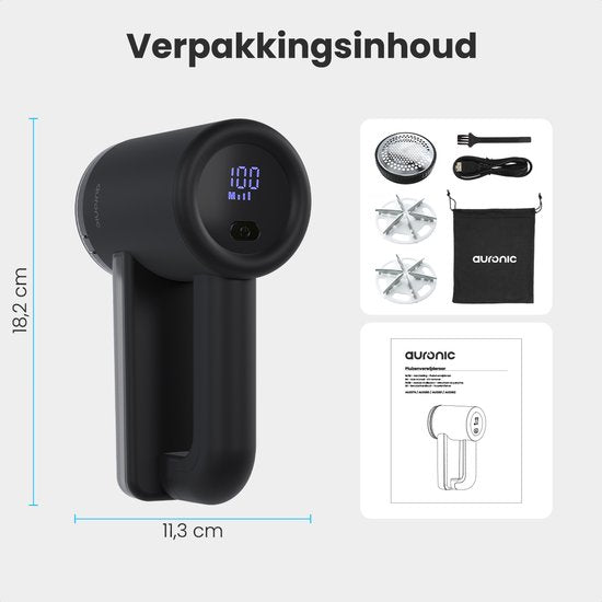Auronic Elektrischer Fusselentferner Pro - Fusselentferner - Wiederaufladbar - LED-Anzeige - 3 Stufen - Entblätterer - Schwarz
