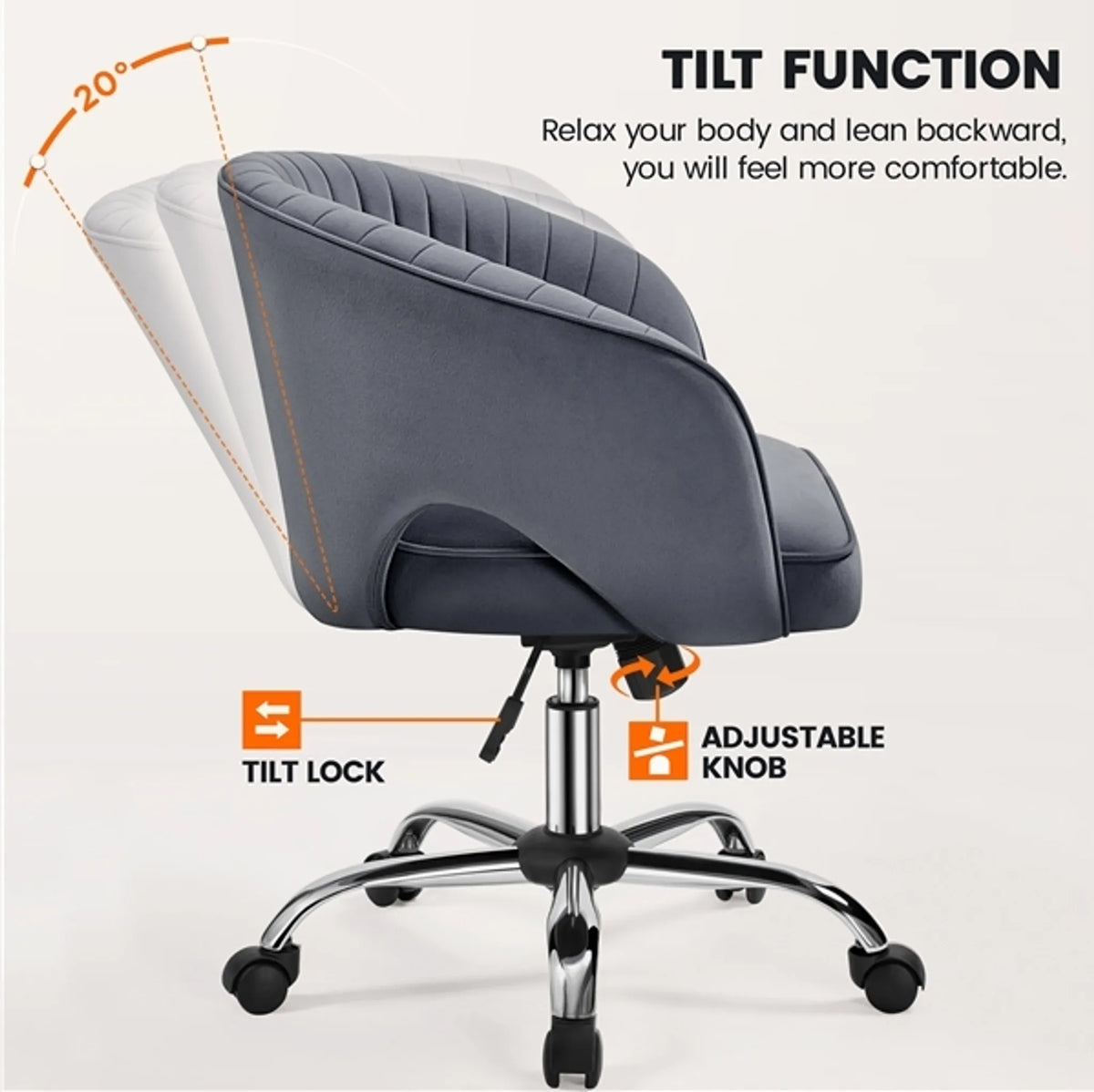 Yaheetech Bürostuhl Sessel - 60 x 56,5 x 73-83 cm - Mit samtig weicher Polsterung und verstellbarer Sitzhöhe und entspannender Schaukelfunktion - Für Büro und Empfangshalle - Dunkelgrau Polyester und Metall