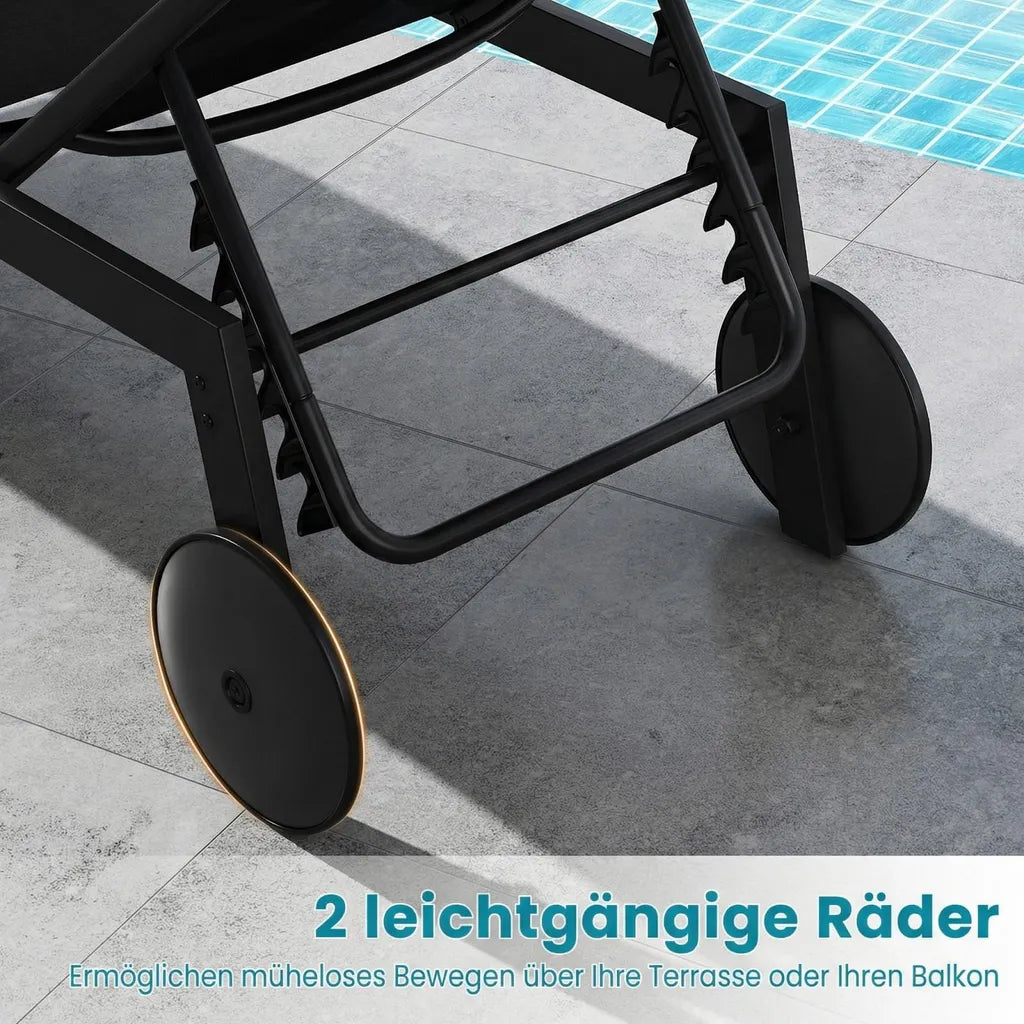 Coast Garden Loungers - Verstellbar - Räder - Schnell trocknend - 190 x 59 x 99 cm - Schwarz