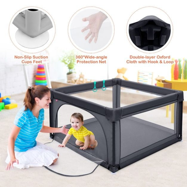Coast Baby Laufstall Ground Box mit 50 Spielbällen Laufstall mit atmungsaktivem Netz 120 x 120 cm Dunkelgrau