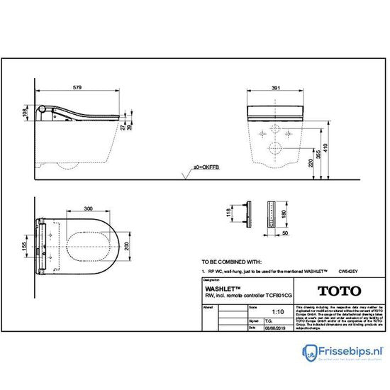 Toto Europe Rw Toilettensitz mit unterer Dusche Tcf801Cg