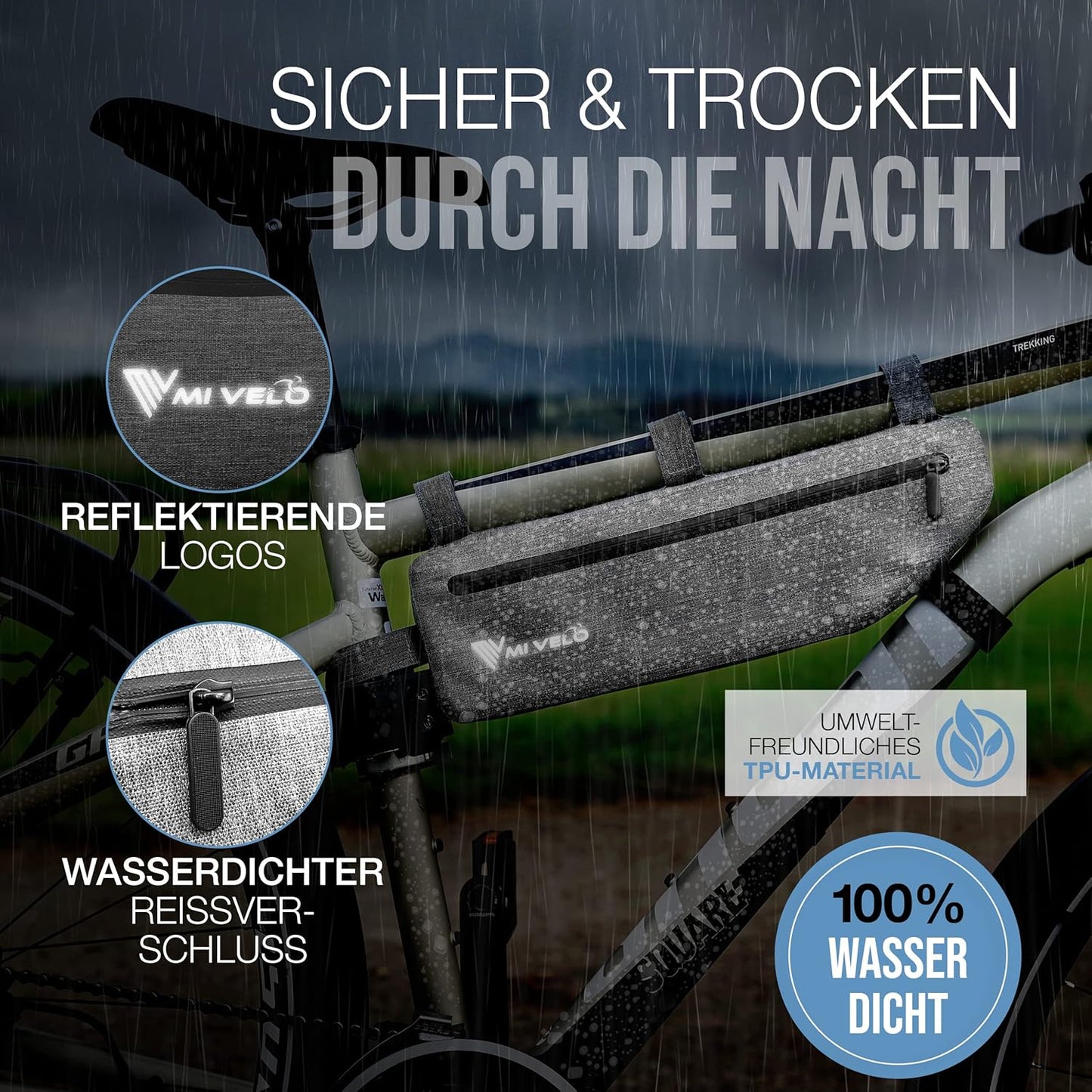 MIVELO - Gepäckträgertasche - 3L - Wasserdicht - Grau - 41 x 7 x 13 cm