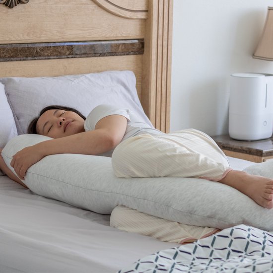 Earkings Schwangerschafts-Schlafkissen 140x80cm U-Form mit abnehmbarem Bezug - Body Pillow hellgrau
