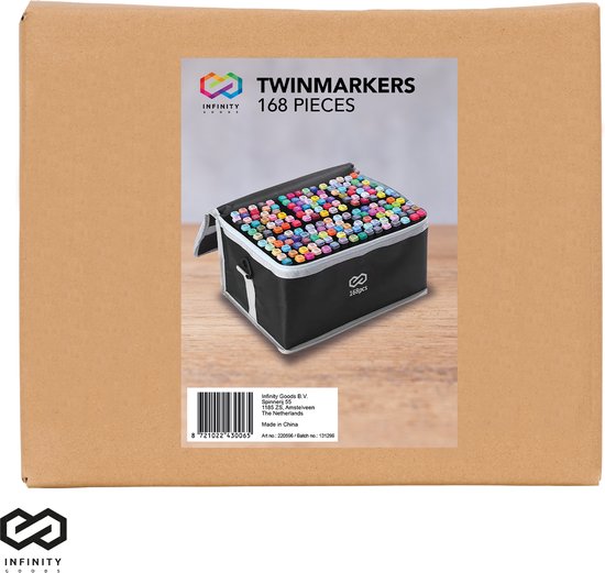 Infinity Goods Twinmarkers 168 Stück - Professionelle Alkoholmarker - Doppelseitige Spitze - Marker - Aufbewahrungstasche mit Halterung