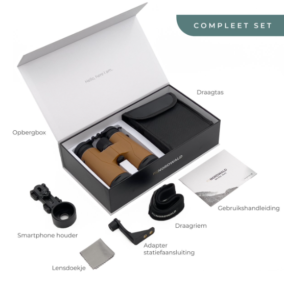 Nordwald 10x42 Fernglas – Cognac – mit Smartphone-Adapter
