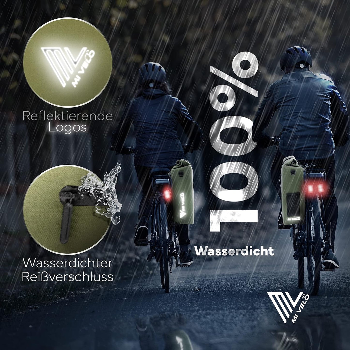 MIVELO 3-in-1 Packtasche für Gepäckträger - 100% wasserdicht - PVC-frei - Olivgrün - 25L