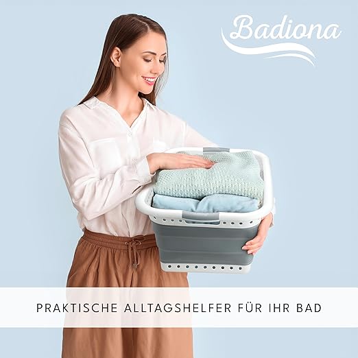 Badiona 2er-Set faltbarer Wäschekorb - 36 Liter - Weiß/Grau - 61 x 45 x 27 cm