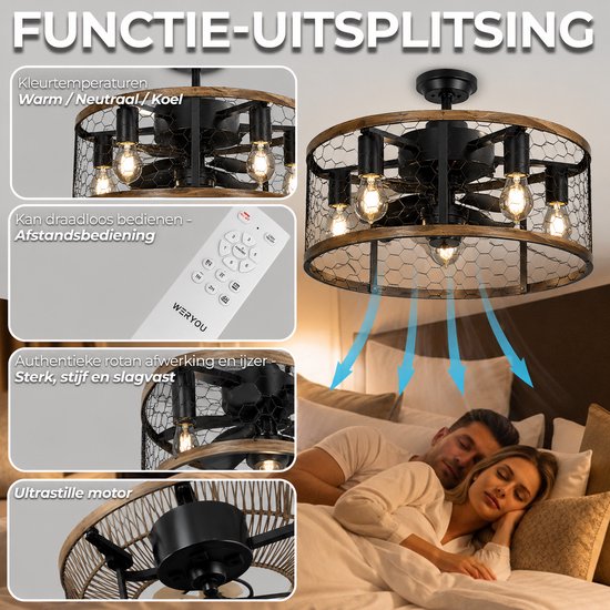 WERYOU® illuminAIR Deckenventilator – Deckenleuchte – Deckenventilator mit Fernbedienung – Deckenlampe – Deckenventilator mit Beleuchtung – Ventilatorlampe